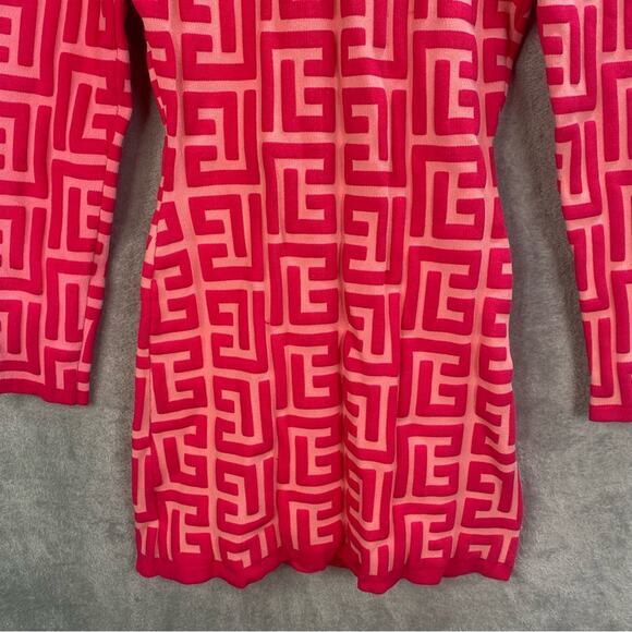 Bodycon Mini Dress Women Large Hot Pink Jacquard Knit Fitted Going Out‎ Party - Picture 6 of 14